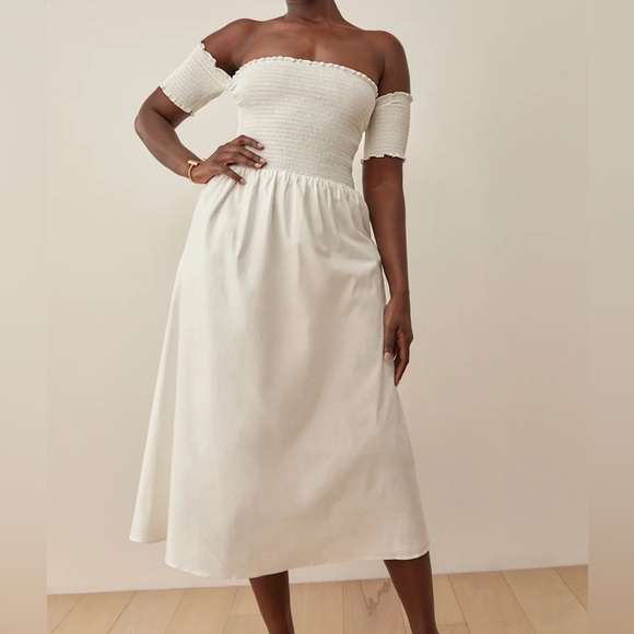NWT Reformation Westley Midi Dress in White Size Large